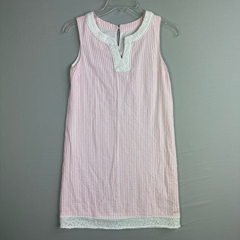Vineyard Vines Girls Size 12 Searsucker Dress Lace Trim